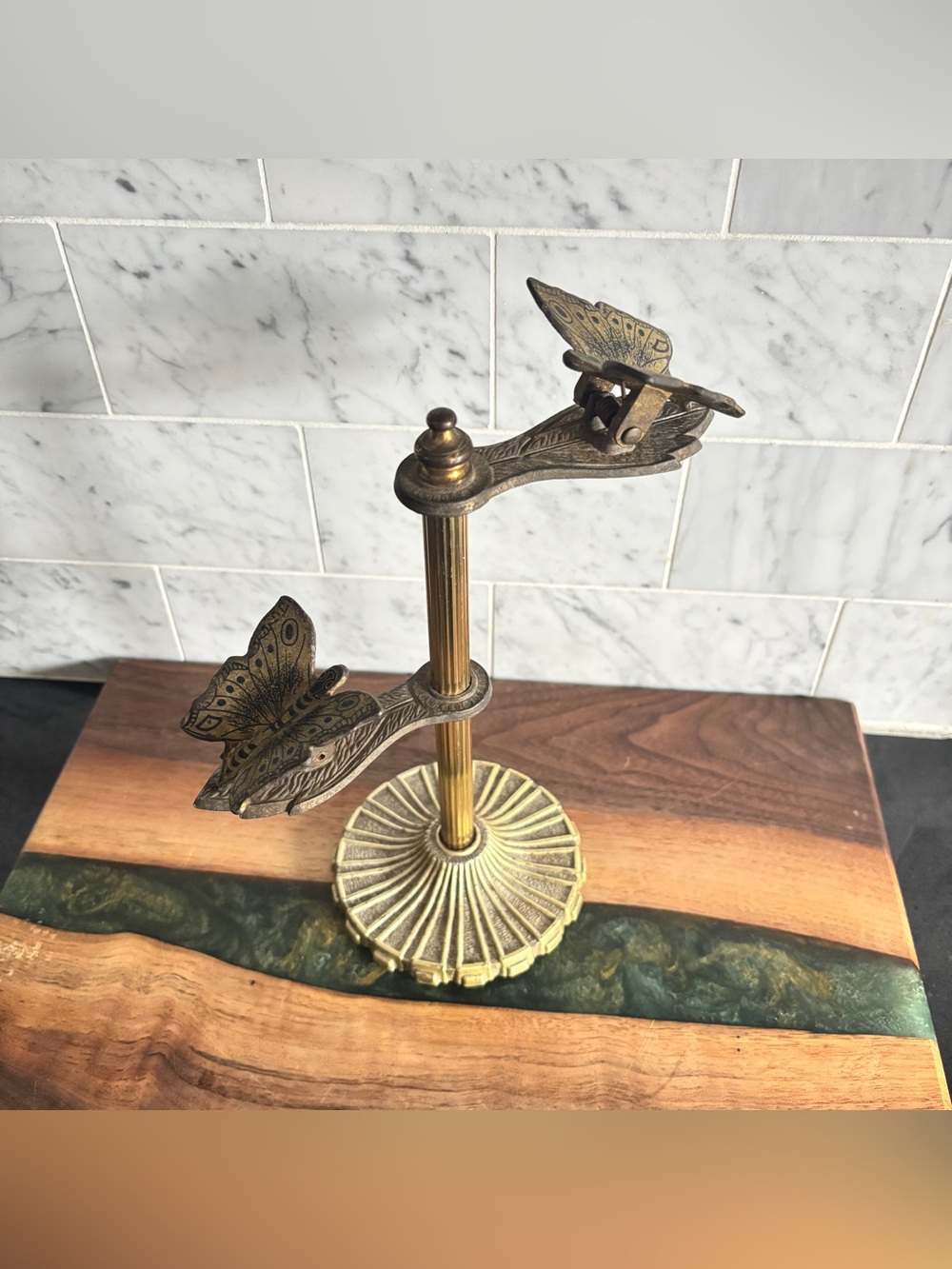 Vintage Allied Brass Butterfly Clip Stand, Glove / Letter Holder, Office Decor